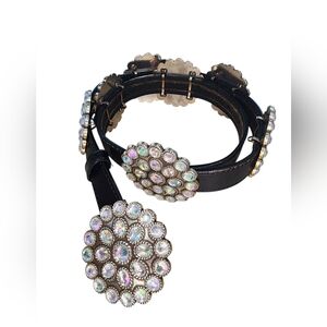 SSM leather rhinestone concho belt, black, size M-34